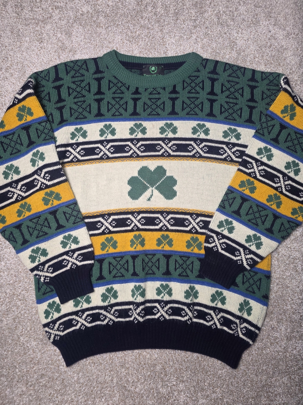 Vintage Shamrock Knit Sweater Made in Ireland St Patricks